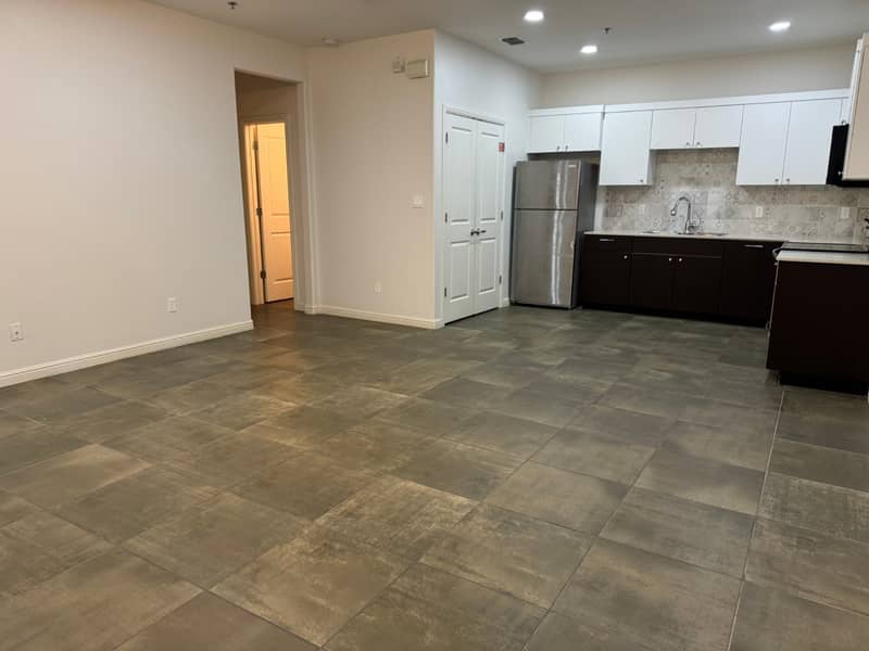 Open living area and kitchen