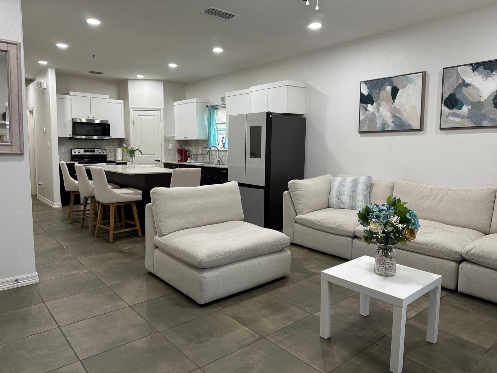 Open living room and kitchen