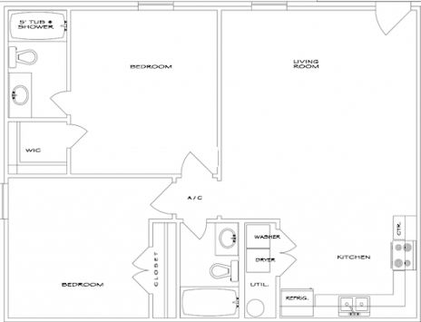 Floor plan of a 2-bedroom apartment